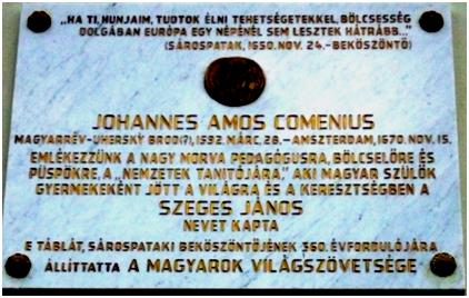 Comenius emléktáblája Sárospatakon